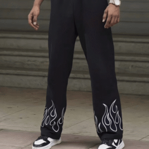 Doodel Flame-Print Black Sweatpants – GenZ Street Edition