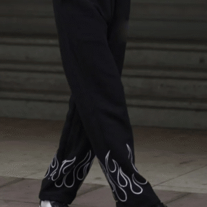 Doodel Flame-Print Black Sweatpants – GenZ Street Edition