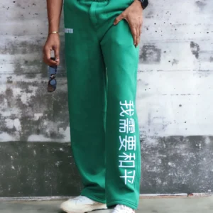 Doodel Peace-Seeker Green Oversized Track Pants