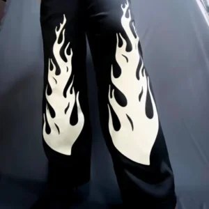 Black Flame Print Streetwear Pants